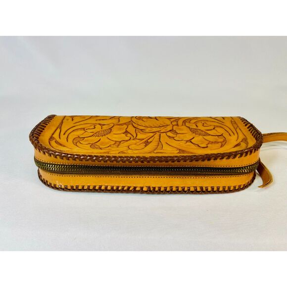 Vintage Hand Tooled 1950s/1960s Floral Leather Clutch Wallet Accessories - Picture 5 of 10